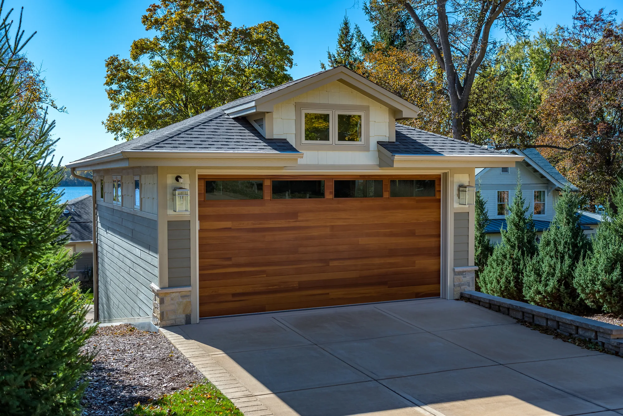 Cedar woodtone plank garage door